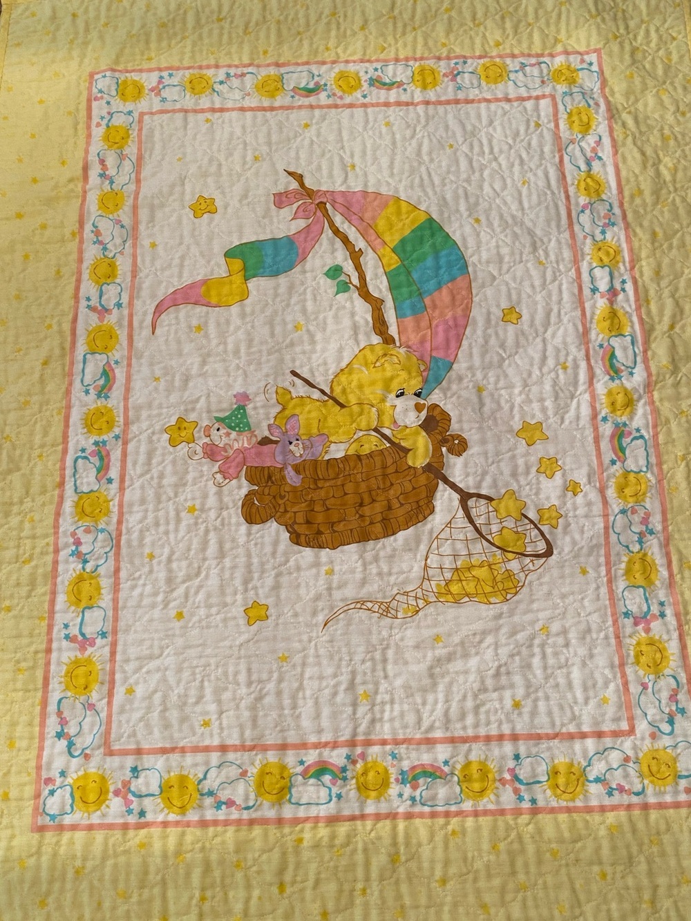 VTG 1980s Care Bears Funshine Bear Baby Blanket